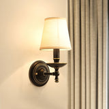 Cloth lampshade Solid Brass Sconce Wall Lights Vanity Lighting Mid Century Sconce Bedroom - heparts