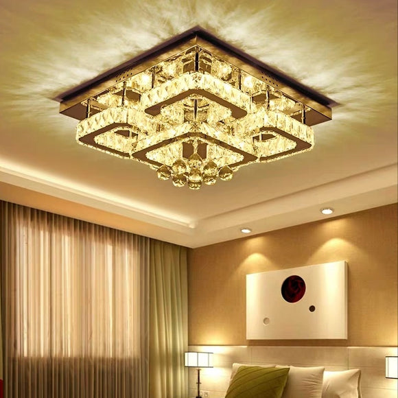 Crystal LED Flush Mount Ambient Light Electroplated Metal Dimmable Remote Control - heparts