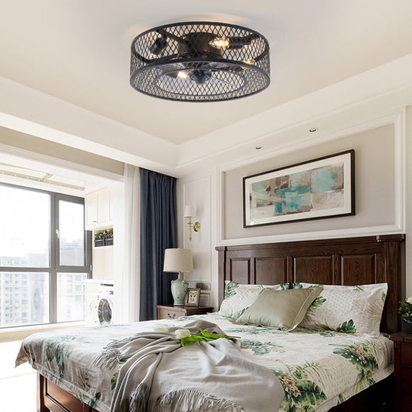 D45cm Caged Ceiling Fan with Lights 4 Light Low Profile Fans Ceiling with Lights Remote Control heparts
