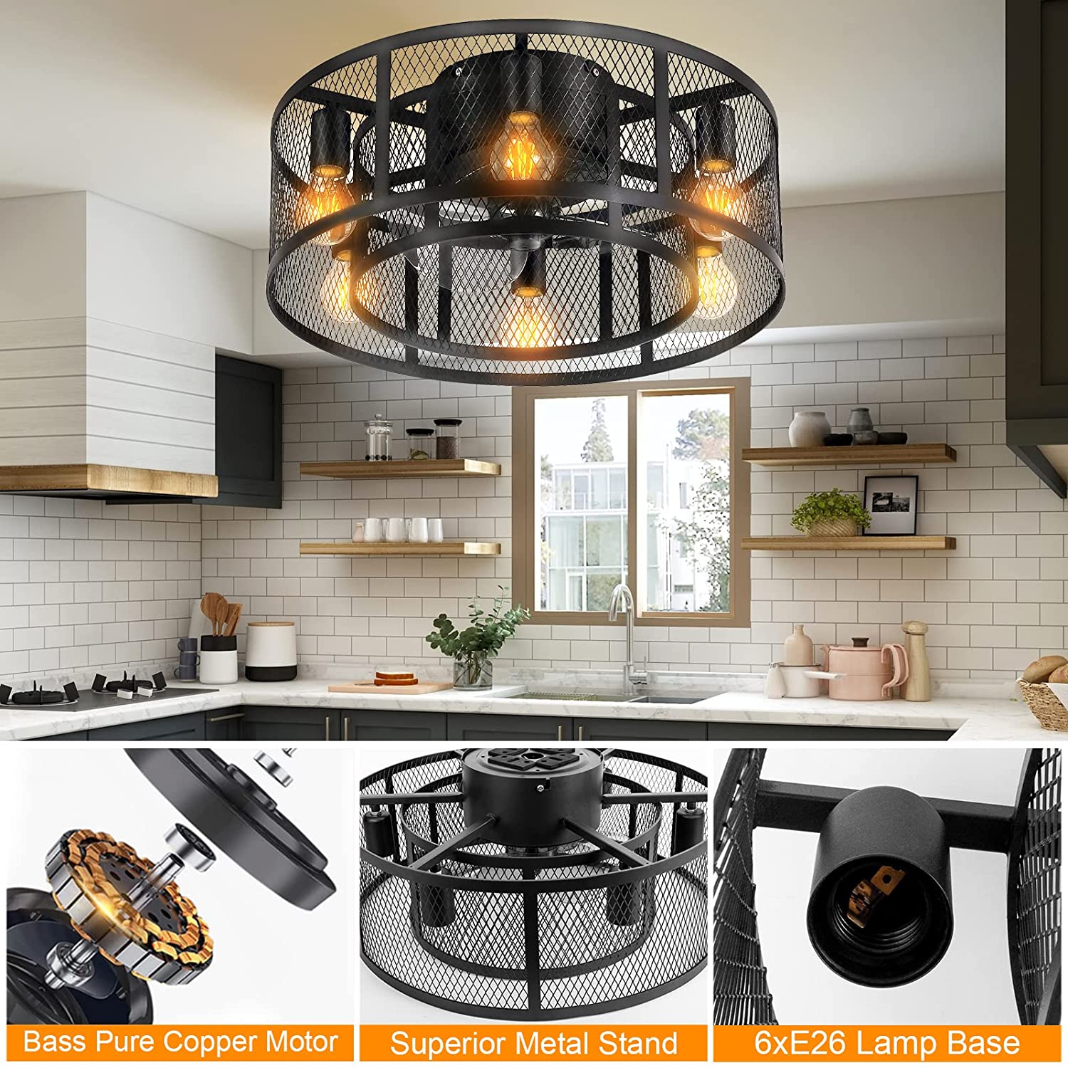 D50cm Caged Ceiling Fan With Lights 6