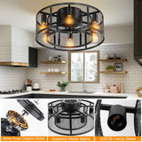 D50cm Caged Ceiling Fan with Lights, 6-Light Low Profile Fans Ceiling with Lights Remote Control