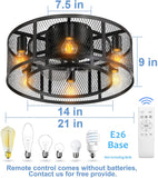 D50cm Caged Ceiling Fan with Lights, 6-Light Low Profile Fans Ceiling with Lights Remote Control