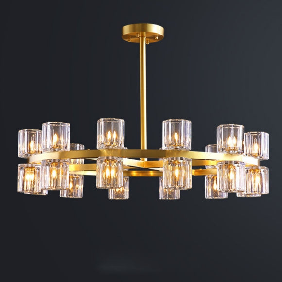 Double Ring Pure Brass Crystal Chandelier Pendant Lighting Living Room G4