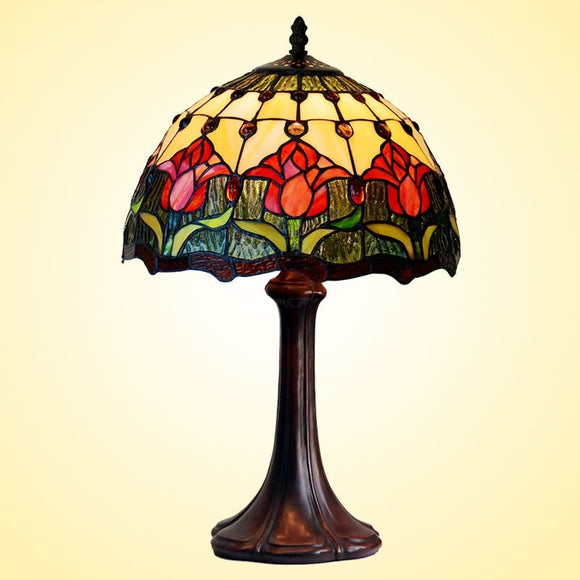 Flowers Tiffany Table Lamps Vintage Stained Glass -Home Decor D12H19 Inch - heparts