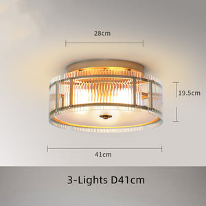 Fluted Drum Bedroom Flush Mount Antiqued  Glass Ceiling Light Fixture