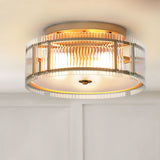 Fluted Drum Bedroom Flush Mount Antiqued  Glass Ceiling Light Fixture