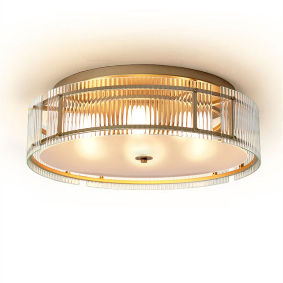 Fluted Drum Bedroom Flush Mount Antiqued  Glass Ceiling Light Fixture