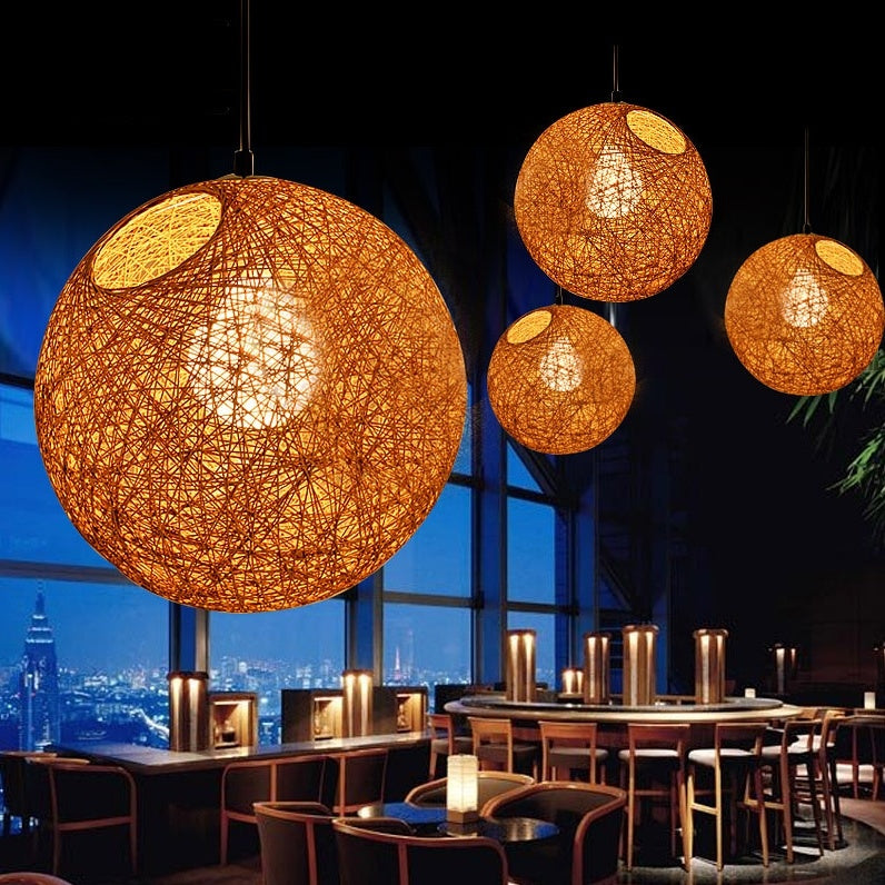 Colorful Lights Globe Winding Hemp String Cable Pendant Light E26 E27 heparts