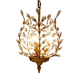 Golden Jade Leaves Classic 3-Lights UP Crystal Retro Chandelier Living Bed Dining Room Retro Lamp