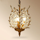 Golden Jade Leaves Classic 3-Lights UP Crystal Retro Chandelier Living Bed Dining Room Retro Lamp