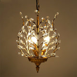 Golden Jade Leaves Classic 3-Lights UP Crystal Retro Chandelier Living Bed Dining Room Retro Lamp