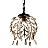 Golden Jade Leaves Classic Crystal Pendant Light Retro Chandelier Living Bed Dining Room Retro Lamp