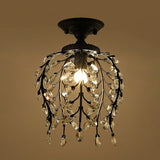 Golden Jade Leaves Classic Crystal Pendant Light Retro Chandelier Living Bed Dining Room Retro Lamp