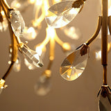 Golden Jade Leaves Classic Crystal Pendant Light Retro Chandelier Living Bed Dining Room Retro Lamp