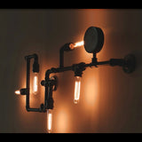 Loft Vintage Water Pipe Wall Lamp 5 Lights Bar Restaurant Iron Industrial Style E26 E27 Edison Bulbs Retro Wall Sconce Lamp - heparts