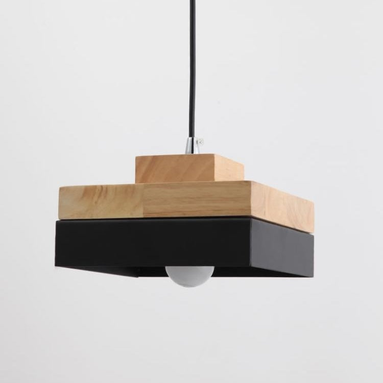 Square Modern Wood Pendant Light Northern Europe Simplicity Metal Shade heparts
