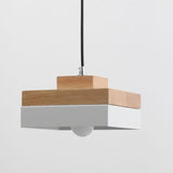 Square Modern Wood Pendant Light Northern Europe Simplicity Metal Shade - heparts