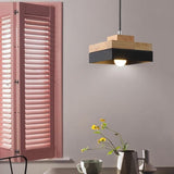 Square Modern Wood Pendant Light Northern Europe Simplicity Metal Shade - heparts