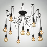 12-Lights Rustic Industrial Black Metal Hanging Pendant Light E26/E27 Edison Bulb - heparts