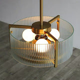 Round Gold Metal Water Pattern Glass American Luxury Pendant Light Creative