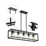 Farmhouse Chandeliers Rectangle Black 5 Light Dining Room Lighting Fixtures Hanging