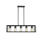 Farmhouse Chandeliers Rectangle Black 5 Light Dining Room Lighting Fixtures Hanging