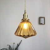 Japanese Style Retro Brass Glass Chandelier Pendant Lighting