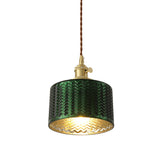 Japanese Style Simple Literary Green Brass Glass Chandelier Creative Pendant Lighting