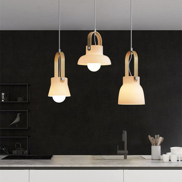 Morden White Milk Glass Wooden Handle Pendant Light