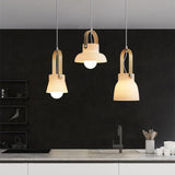 Minimalist Milk Glass Pendant Lights with Wooden Accents