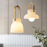 Minimalist Milk Glass Pendant Lights with Wooden Accents