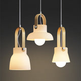 Morden White Milk Glass Wooden Handle Pendant Light