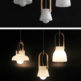 Minimalist Milk Glass Pendant Lights with Wooden Accents