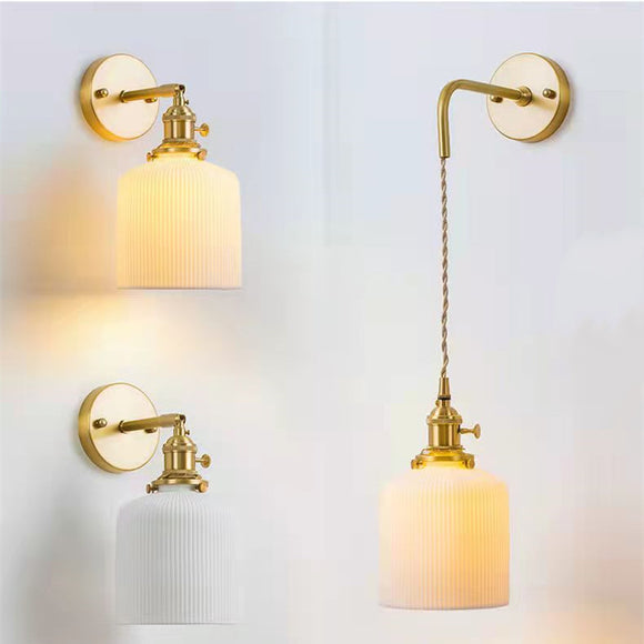 Modern Milk Glass Wall Light with Brass Lamp Socket Dining Room Foyer Wall Lamp