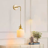 Modern Milk Glass Wall Light with Brass Lamp Socket Dining Room Foyer Wall Lamp