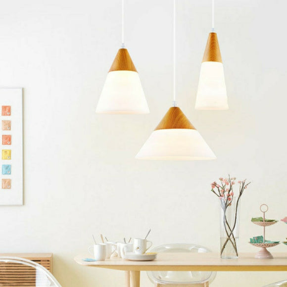 Mini Cone Modern Wood Drum Pendant Light Ambient Light E26/E27 - heparts