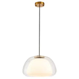 Modern Double Layer Glass Jelly Pendant Light Round Brass Rod Hanging Lamp