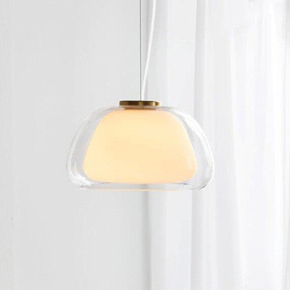 Modern Double Layer Glass Jelly Pendant Light Round Brass Rod Hanging Lamp