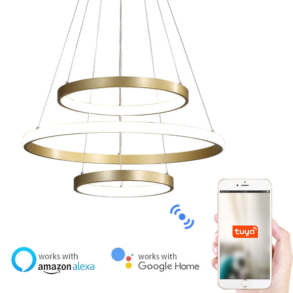 New Circle Modern Chandelier Gold Painted Aluminum Rings Lamp Inner & outer Light LED Integrated