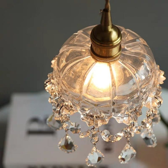 Nordic Crystal Retro Brass Glass Mini Chandelier Pendant Lighting