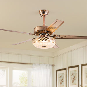 52" 5-Blade Fan Lamp LED Crystal Lampshade  Remote Control Ceiling Fan Lamp Restaurant Charged Fan