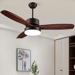 52" 3-Wood Blade LED Fan Lamp Remote Control Ceiling Fan Lamp Restaurant Charged Fan