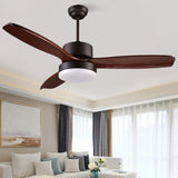 52" 3-Wood Blade LED Fan Lamp Remote Control Ceiling Fan Lamp Restaurant Charged Fan