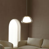 Modern Double Layer Glass Jelly Pendant Light Round Brass Rod Hanging Lamp