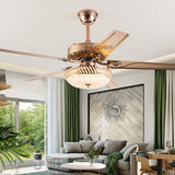 52" 5-Blade Fan Lamp LED Crystal Lampshade  Remote Control Ceiling Fan Lamp Restaurant Charged Fan