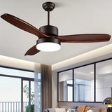 52" 3-Wood Blade LED Fan Lamp Remote Control Ceiling Fan Lamp Restaurant Charged Fan