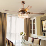 52" 5-Blade Fan Lamp LED Crystal Lampshade  Remote Control Ceiling Fan Lamp Restaurant Charged Fan