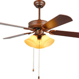 4-Blade 3-Lights Ceiling Fan Light Fan Light Tiffany Restaurant American Wood Leaf Retro Mute with Light Kit