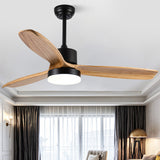 52" 3-Wood Blade LED Fan Lamp Remote Control Ceiling Fan Lamp Restaurant Charged Fan