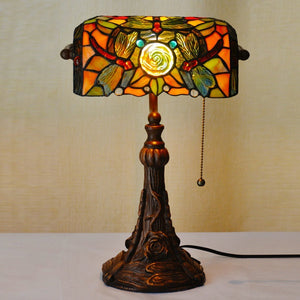 Rose&Dragonfly Tiffany Table Lamps Vintage Stained Glass -Home Decor D10H14 Inch - heparts